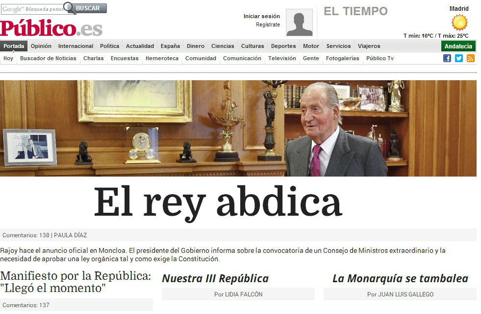 Renúncia de Juan Carlos é manchete em Espanha e no mundo [fotogaleria]