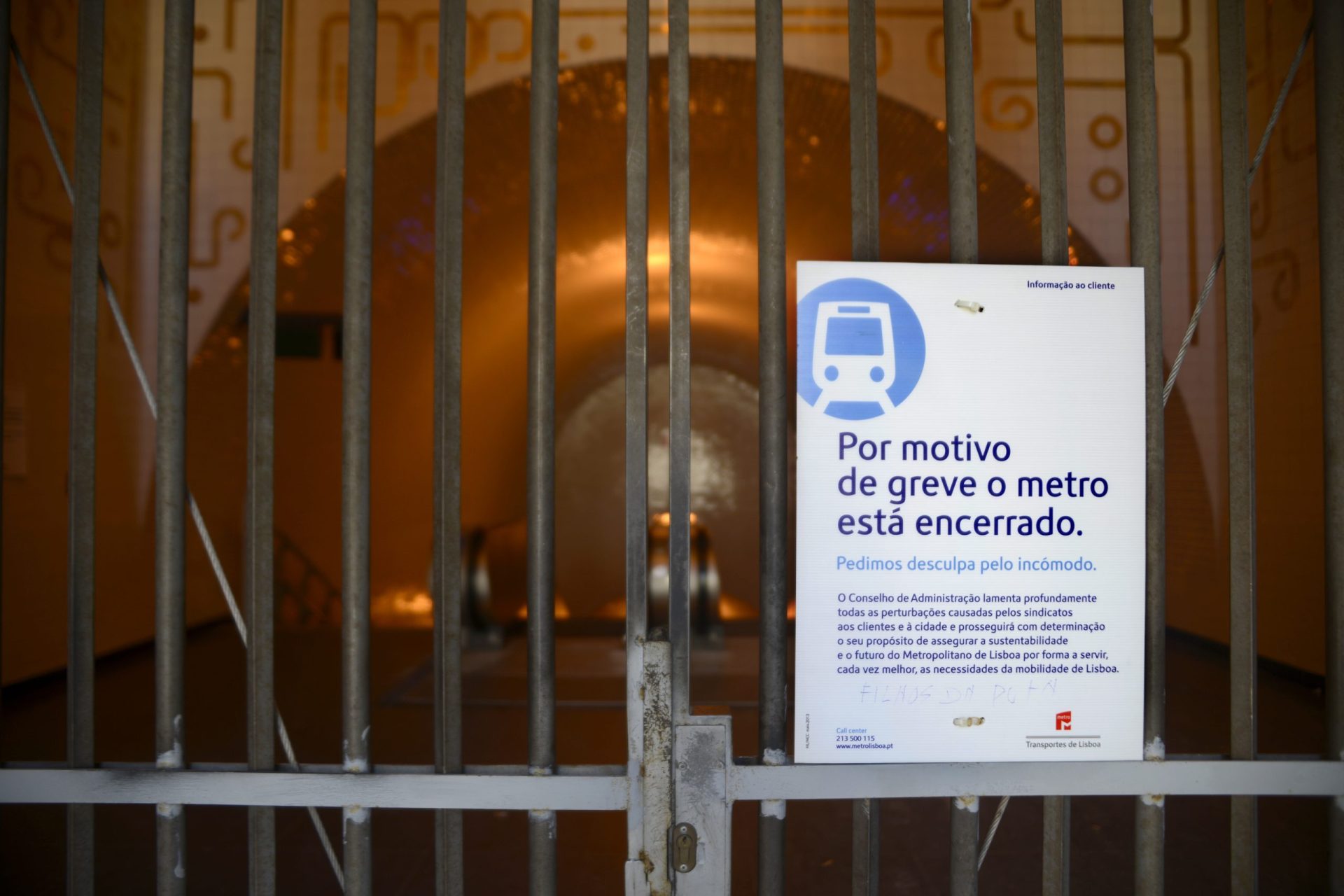 Metro de Lisboa suspenso entre as 06h30 e as 11h00 de quarta-feira