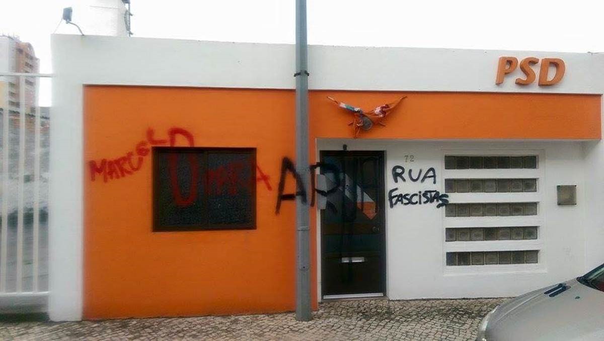 Sede do PSD vandalizada na noite da vitória de Marcelo