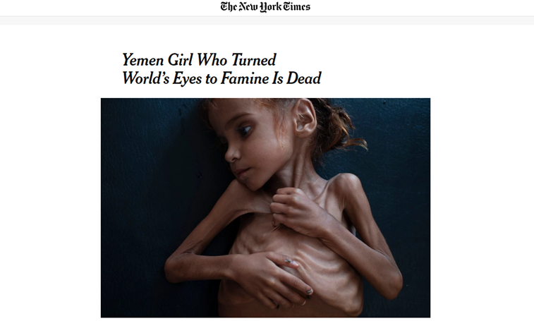 Criança que ‘abriu os olhos’ para a fome no Iémen morre aos 7 anos