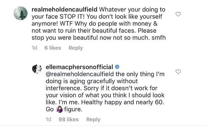 Elle Macpherson viu a sua aparência ser criticada e respondeu à letra