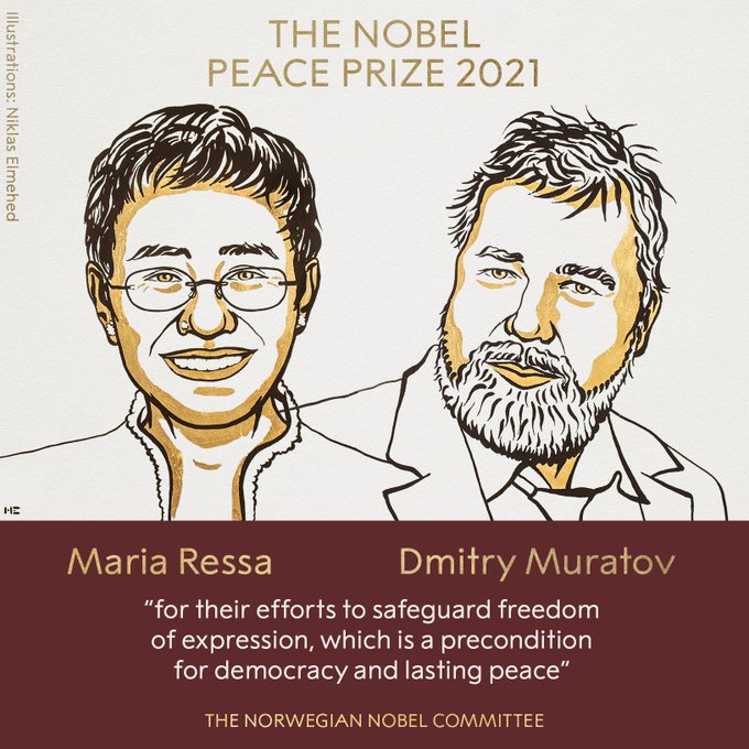 Nobel da Paz atribuído a dois jornalistas devido à sua luta pela liberdade de expressão