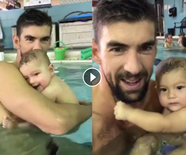 Filho de Michael Phelps aprende a nadar [vídeo]