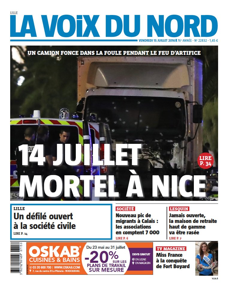 “Horror” e “carnificina”. O luto nas capas dos jornais franceses