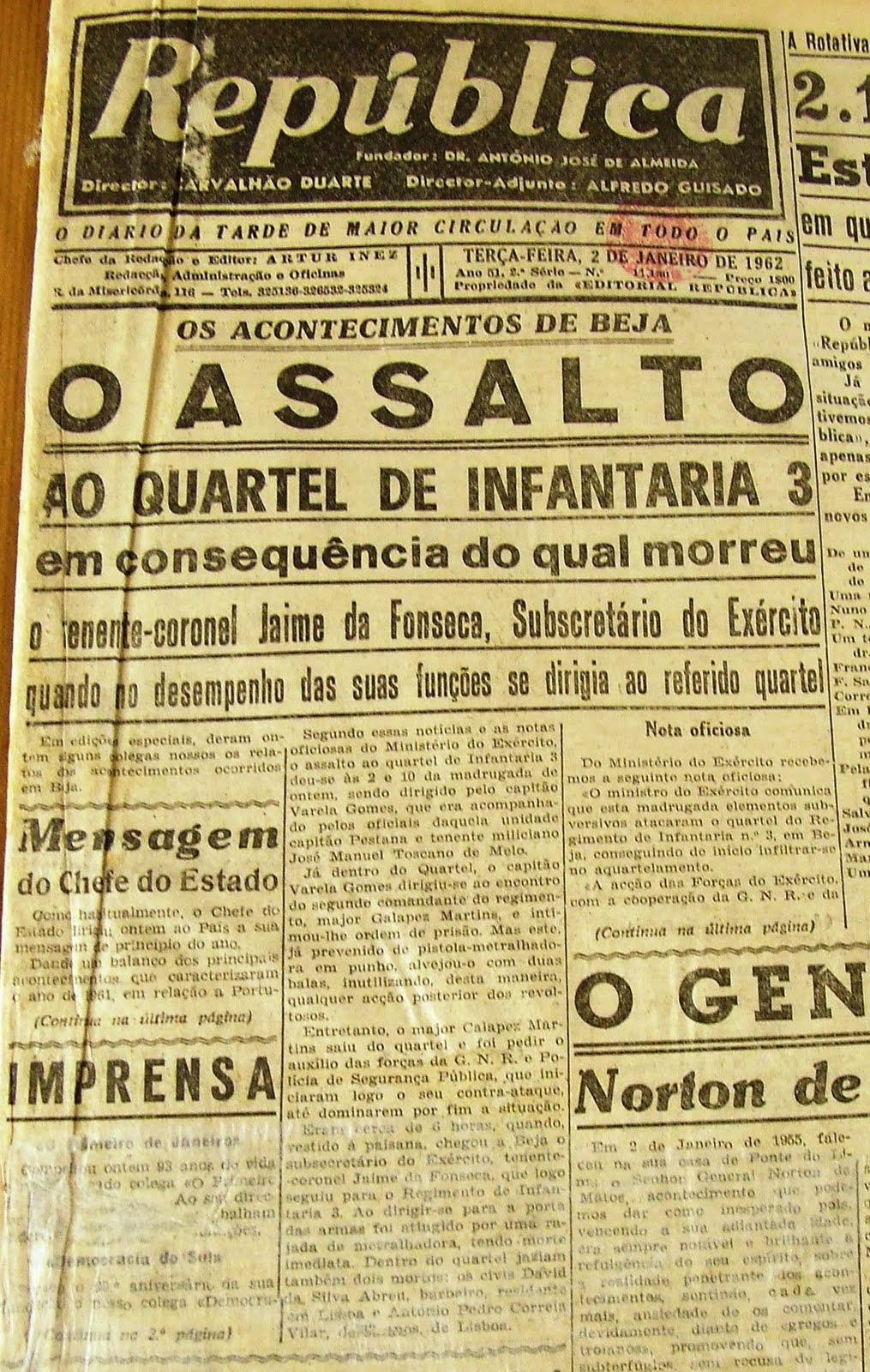 31 dezembro 1961/1 janeiro 1962. O assalto ao quartel de Beja