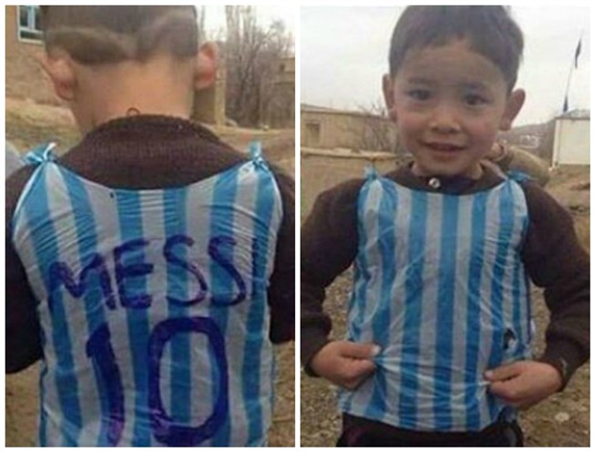 Menino afegão a quem Messi ofereceu uma camisola vive na rua