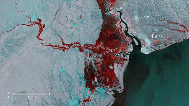 Imagem satélite mostra dimensão da inundação em Moçambique