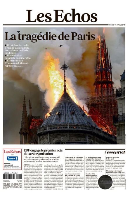Tragédia na Notre-Dame é capa dos principais jornais em todo o mundo