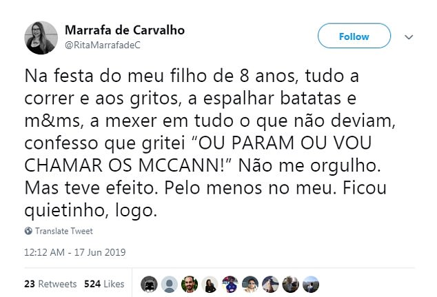 Rita Marrafa de Carvalho faz piada sobre Maddie e é criticada na imprensa britânica