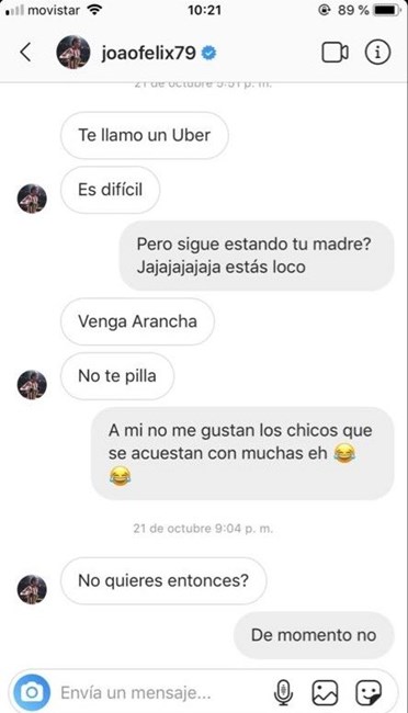 Espanhola partilha novas mensagens de João Félix e admite que foram enviadas durante namoro com Margarida Corceiro
