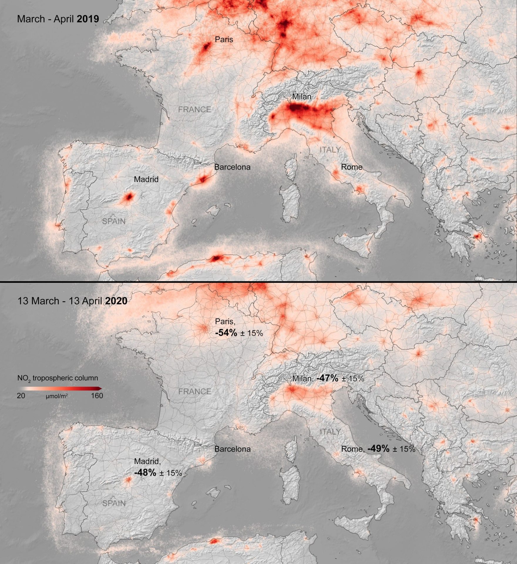 Emissão de dióxido de azoto sofre &#8220;queda dramática&#8221; em cidades europeias
