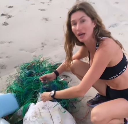 Gisele Bündchen salva tartaruga que estava presa numa rede de pesca