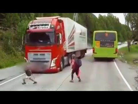 Camionista quase atropela criança na Noruega |VÍDEO