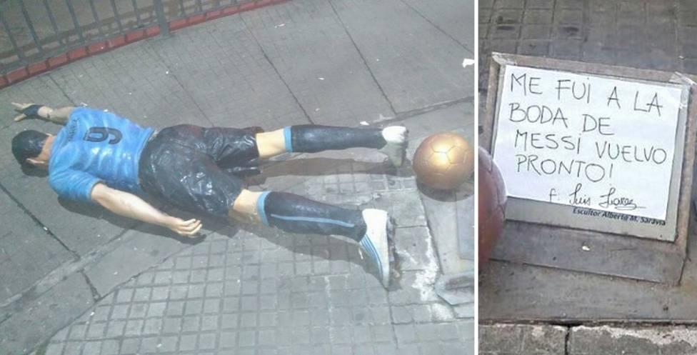 Uruguai. Arrancou a estátua de Suárez… e disse que estava no casamento de Messi