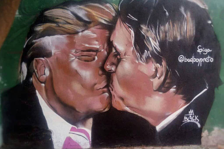 Mural com beijo entre Trump e Bolsonaro apagado no Brasil