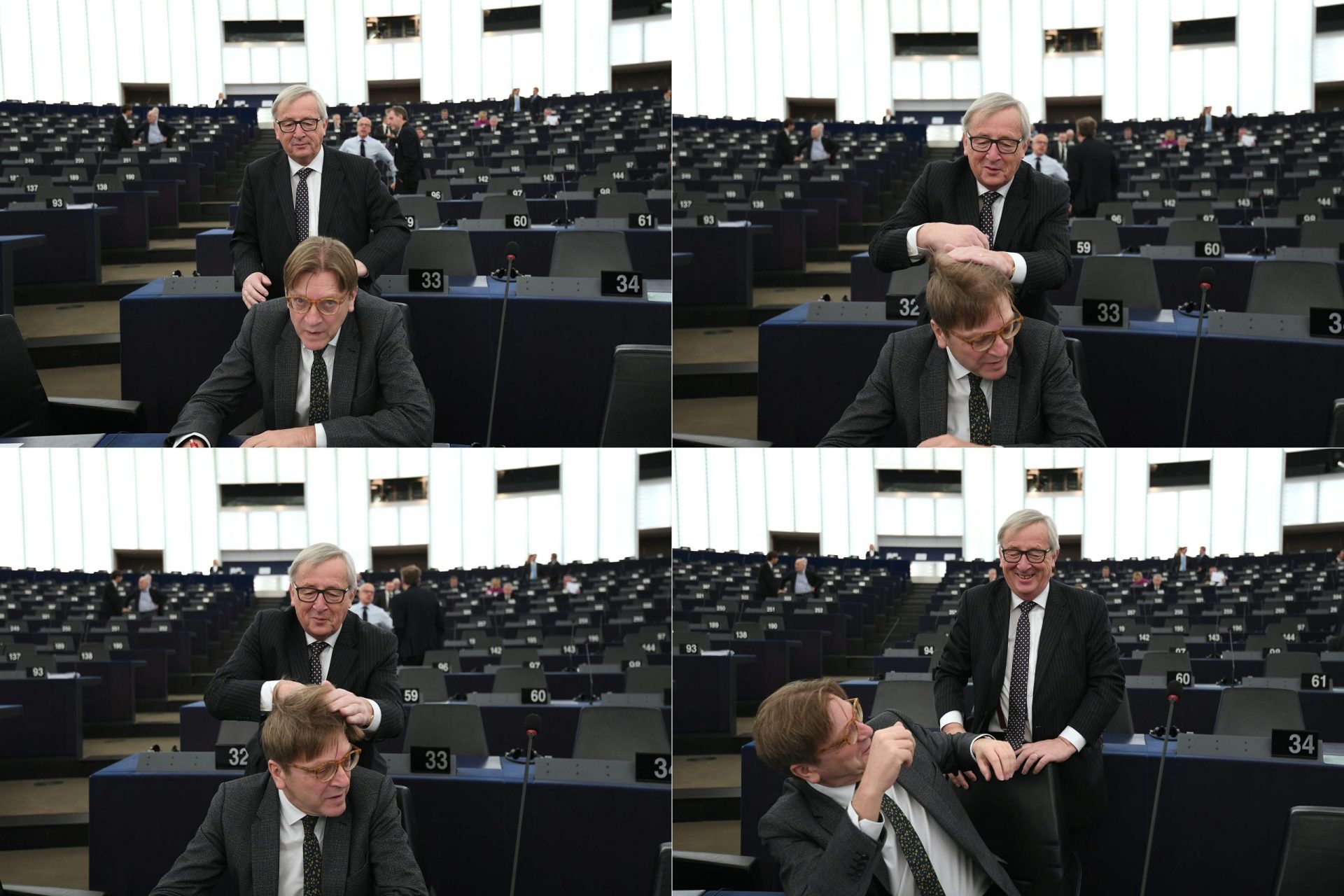 O momento em que Juncker despenteia Verhofstadt