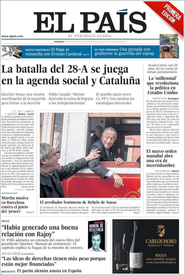 Marcelo chega à capa do “El País”