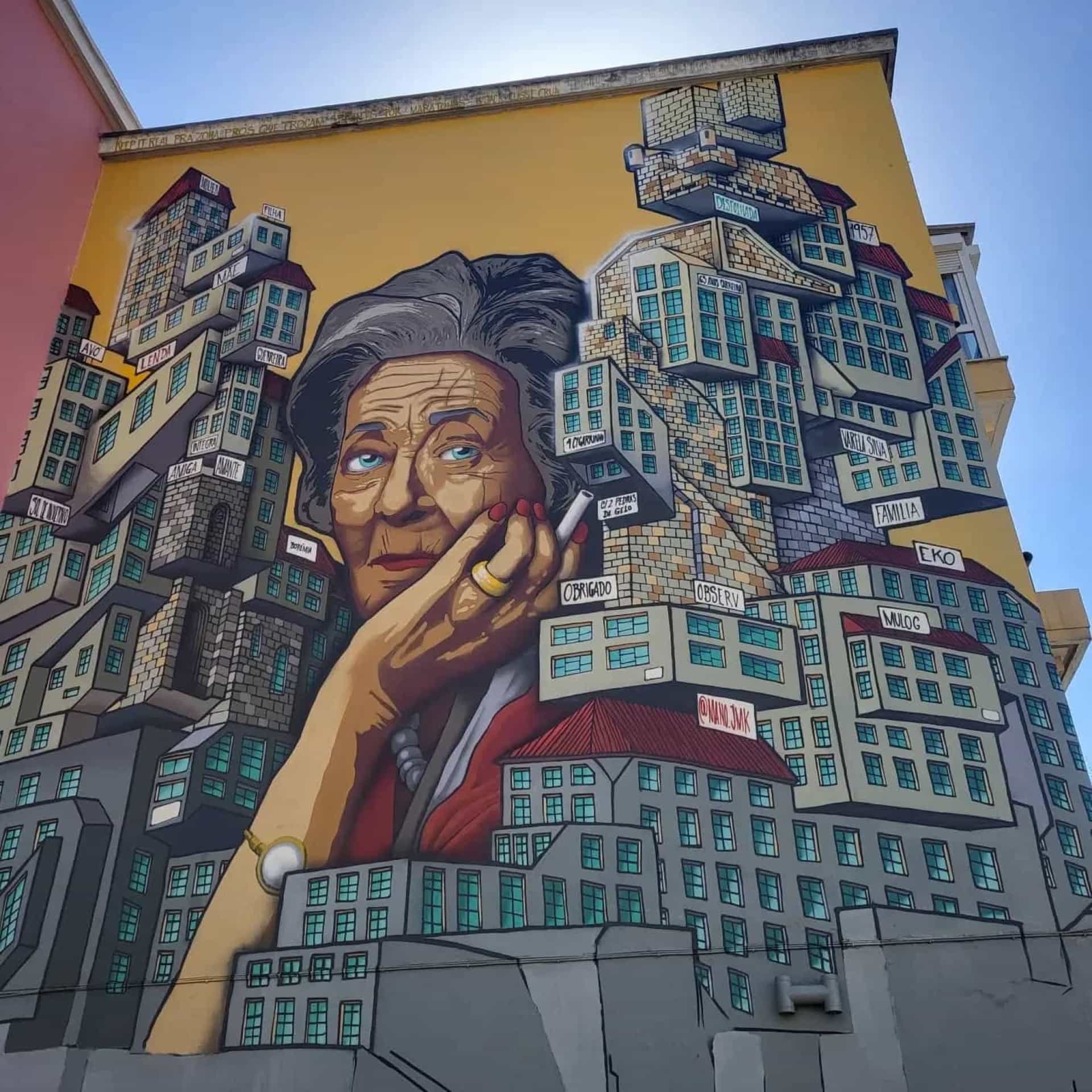 Rosto de Simone de Oliveira eternizado num mural em Lisboa pintado pelo seu neto