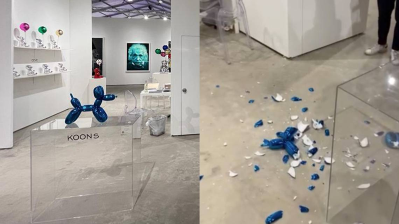 Visitante parte acidentalmente um Balloon Dog de Jeff Koons
