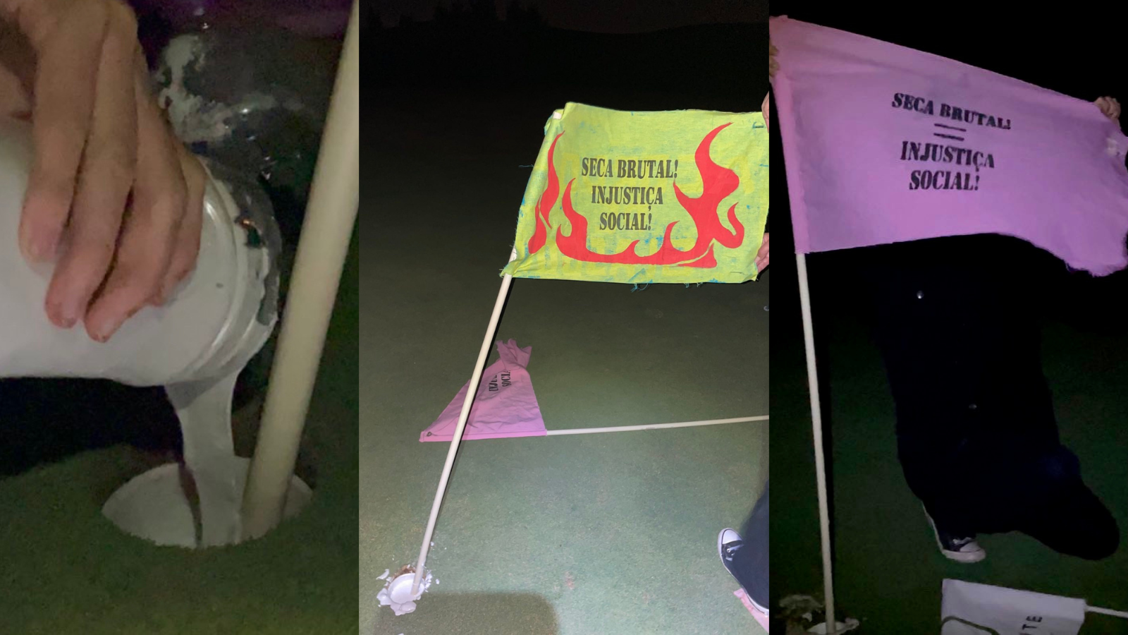 Ativistas do Climáximo tapam buracos de campo de golfe com cimento