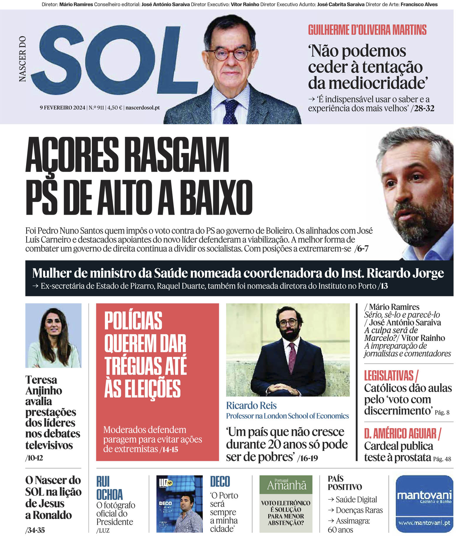 Capa do Jornal SOL do dia 09 de Fevereiro de 2024