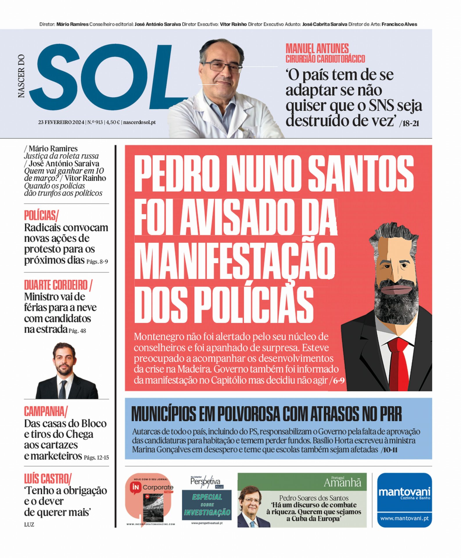 Capa do Jornal SOL do dia 23 de Fevereiro de 2024