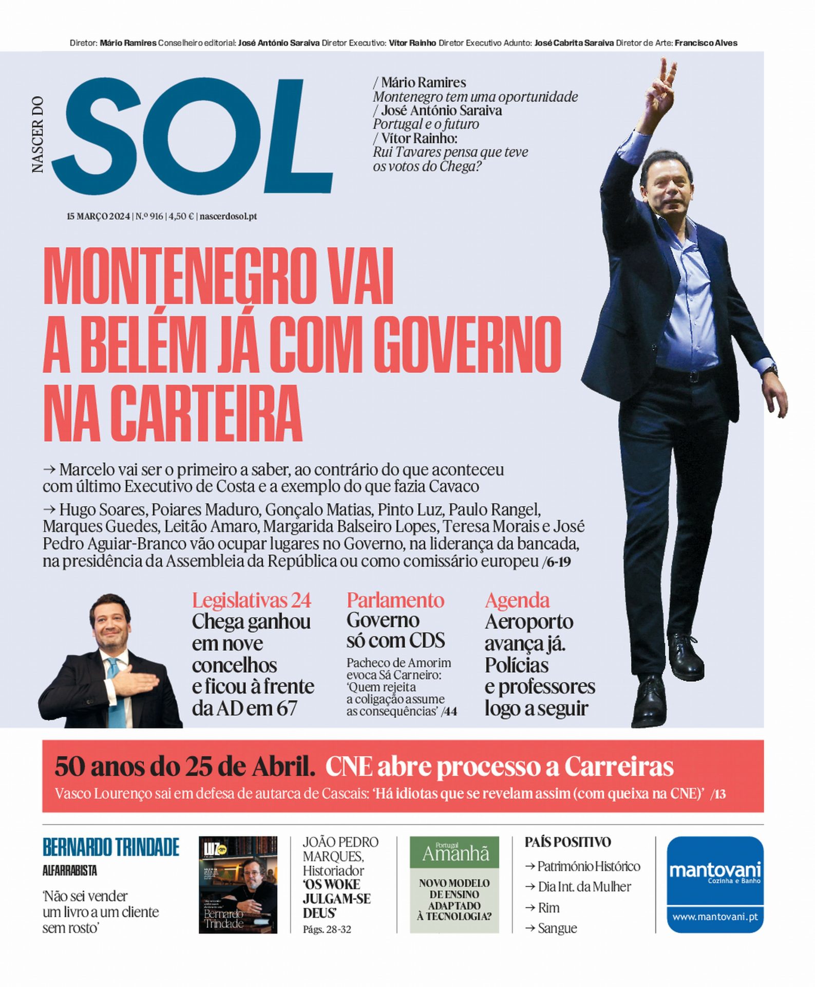 Capa do Jornal SOL do dia 15 de Março de 2024