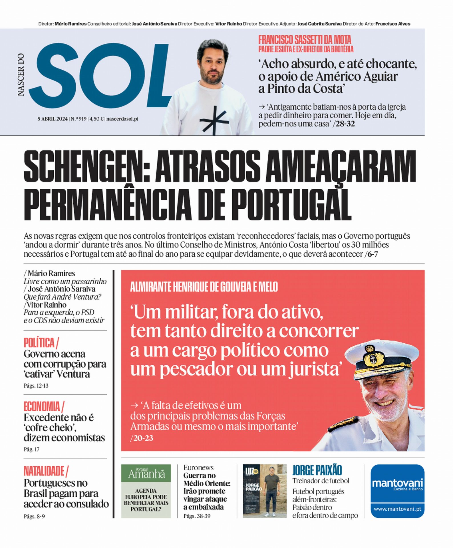 Capa do Jornal SOL do dia 05 de Abril de 2024