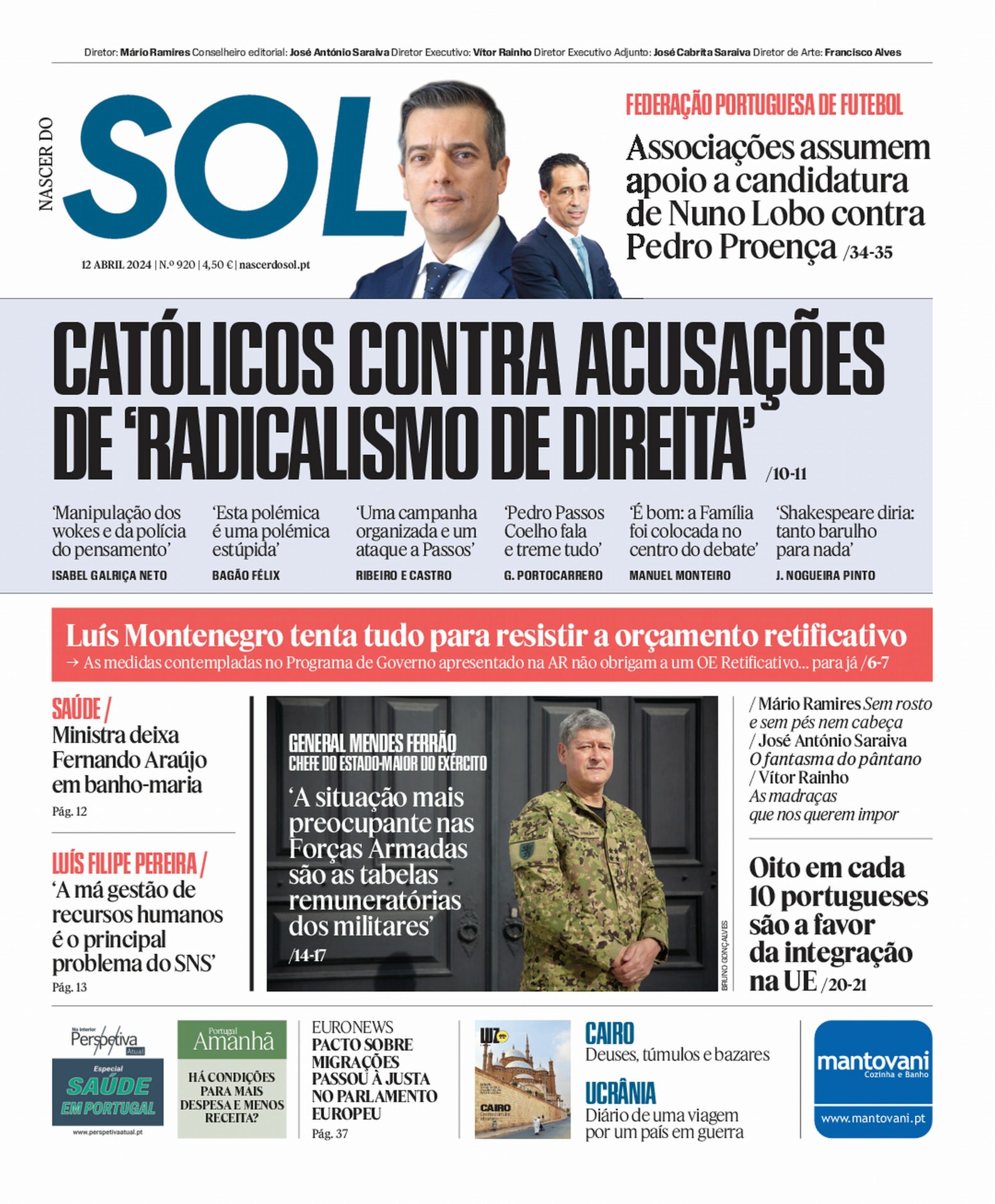 Capa do Jornal SOL do dia 12 de Abril de 2024
