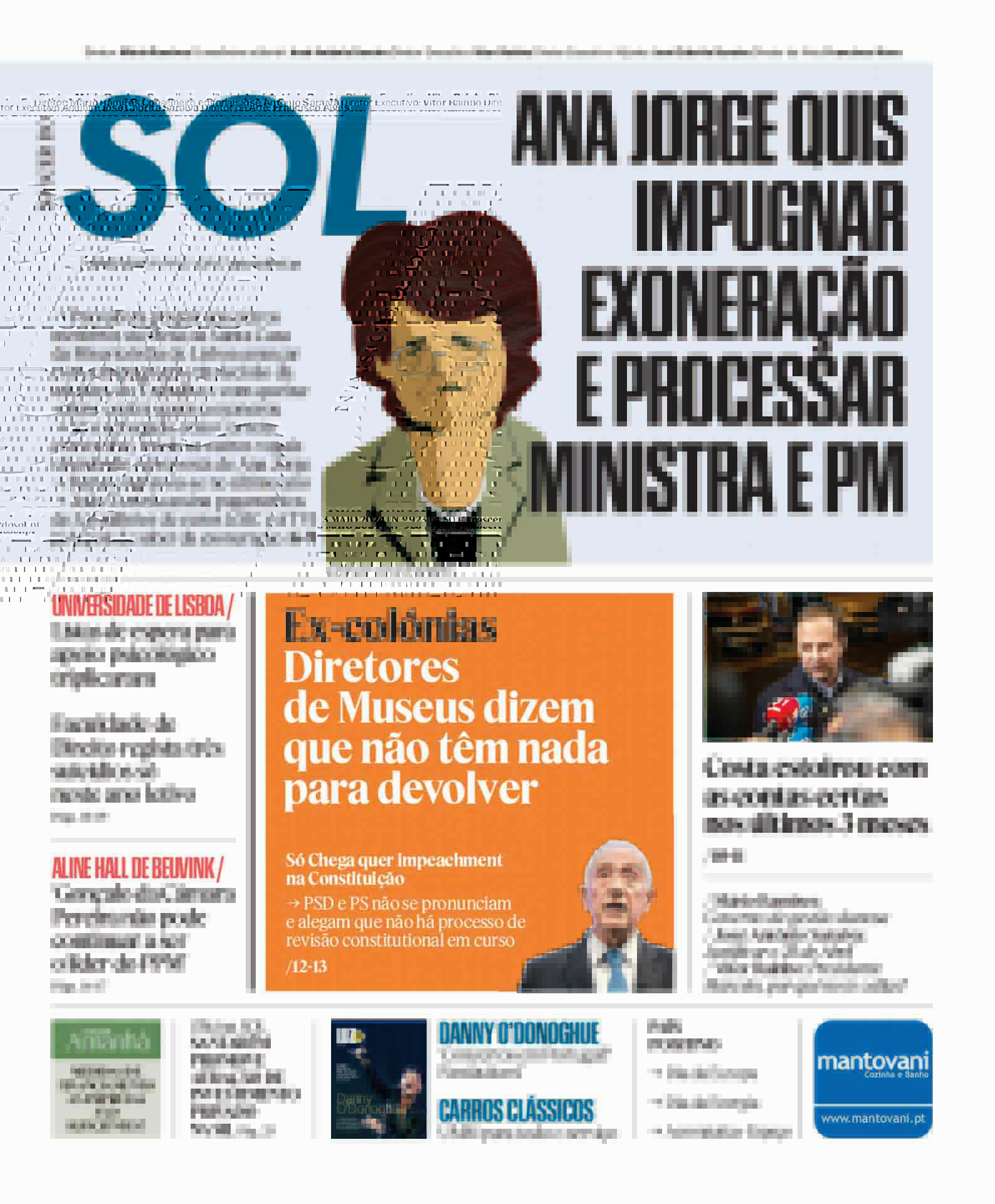 Capa do Jornal SOL do dia 03 de Maio de 2024