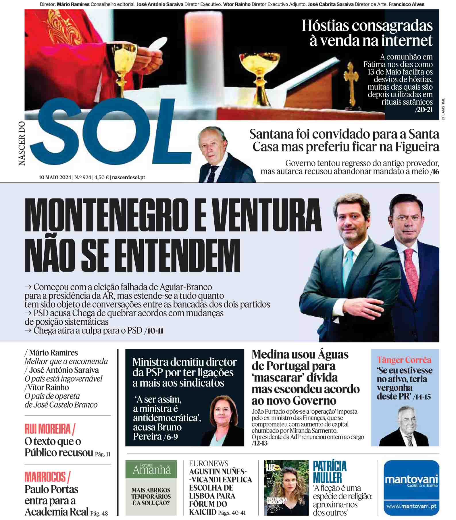 Capa do Jornal SOL do dia 10 de Maio de 2024