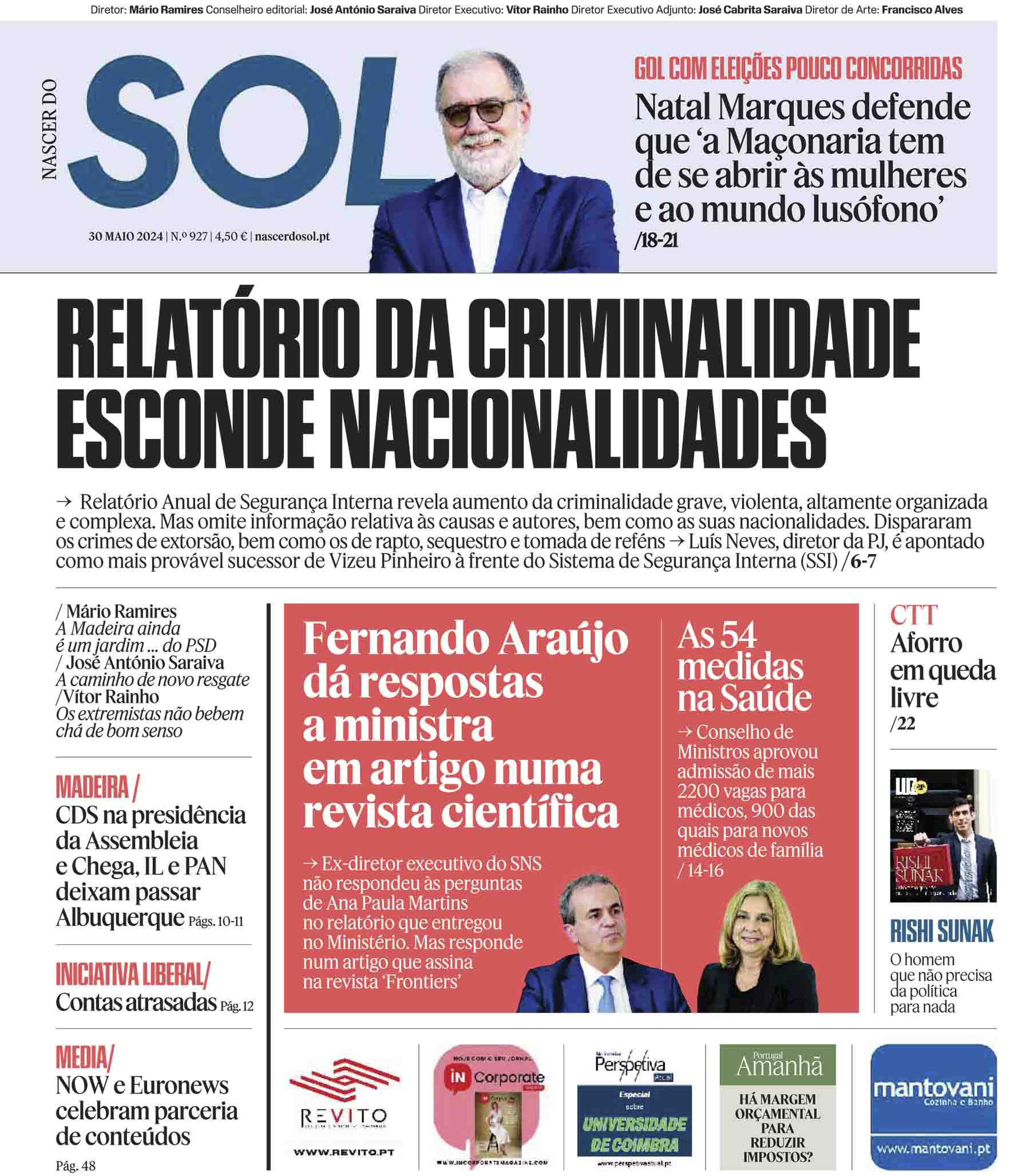 Capa do Jornal SOL do dia 30 de Maio de 2024