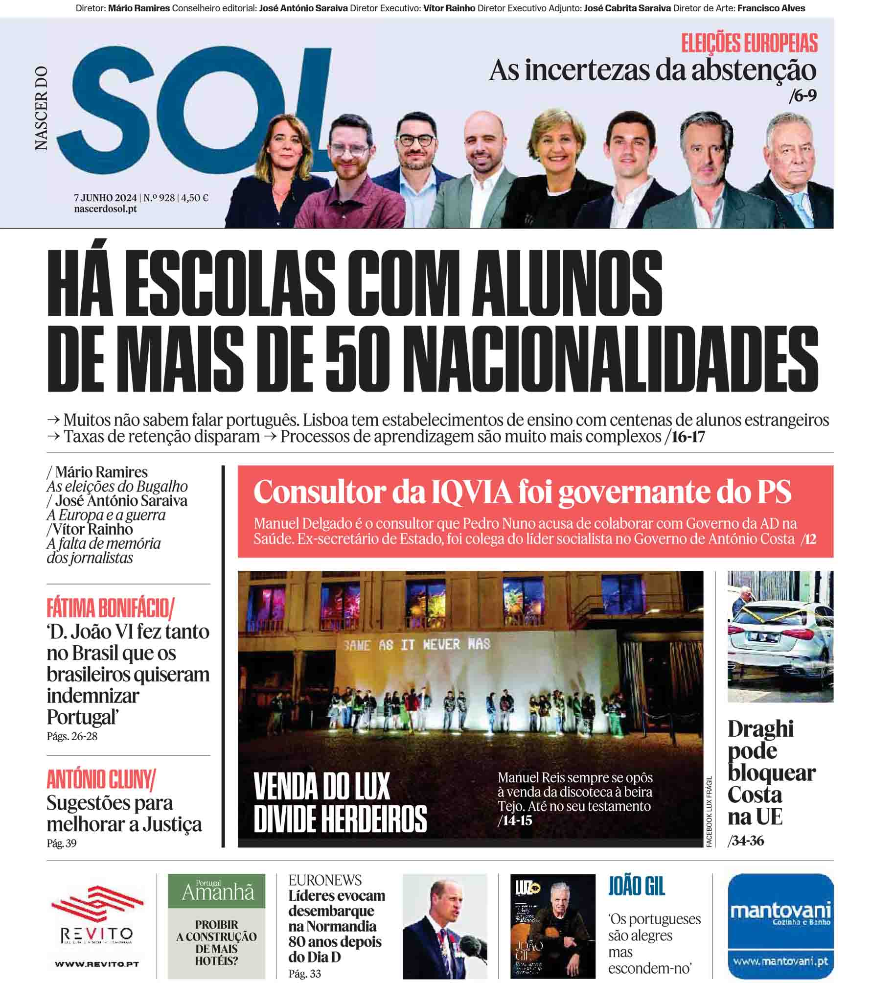 Capa do Jornal SOL do dia 07 de Junho de 2024