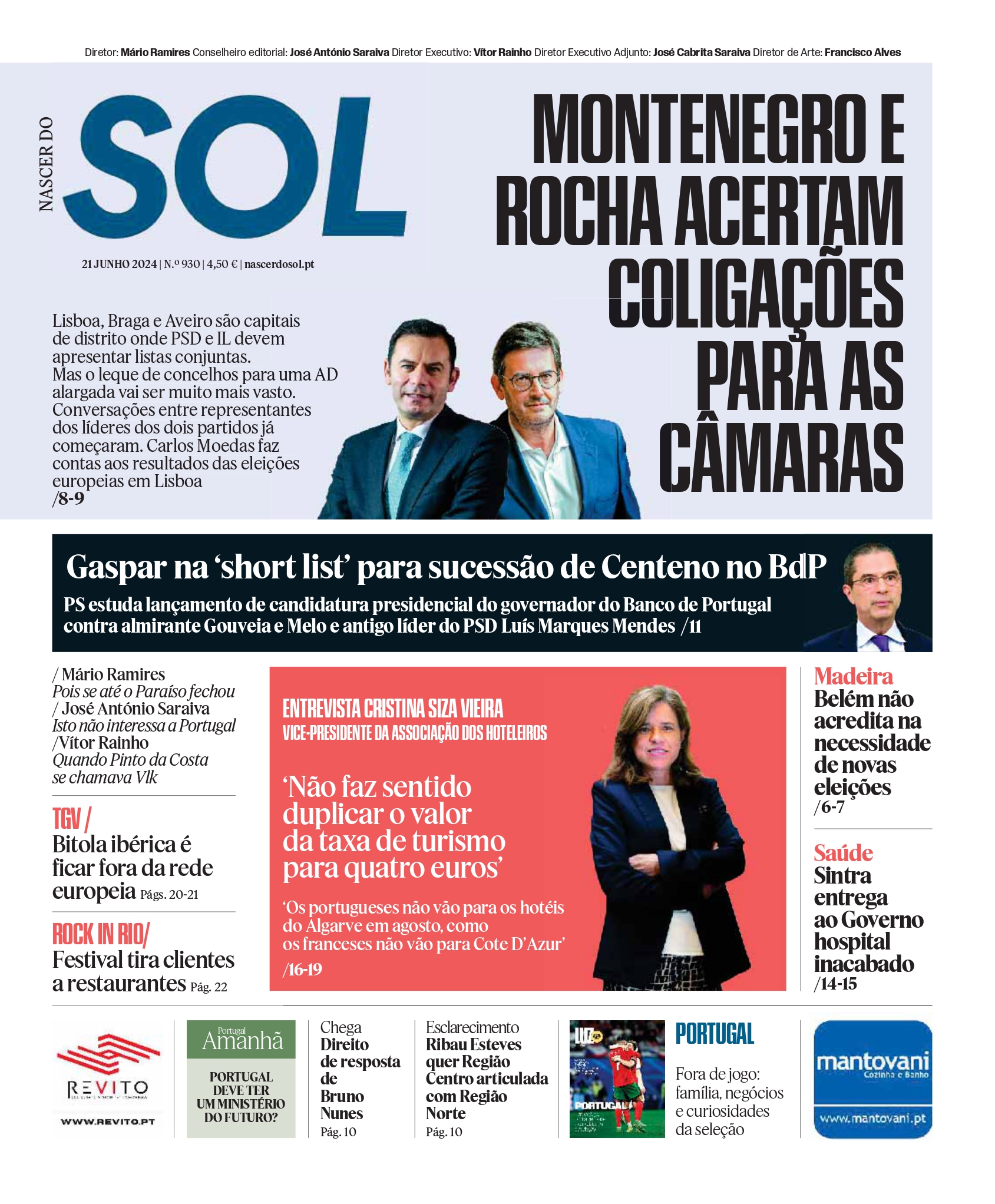 Capa do Jornal SOL do dia 21 de Junho de 2024