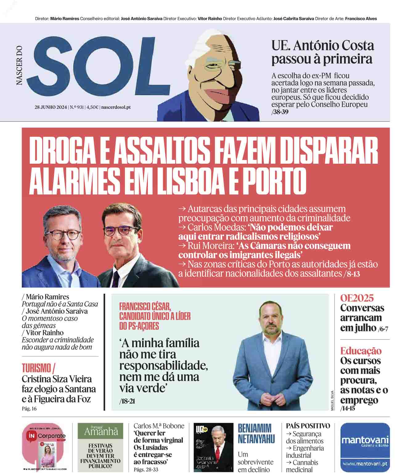Capa do Jornal SOL do dia 28 de Junho de 2024