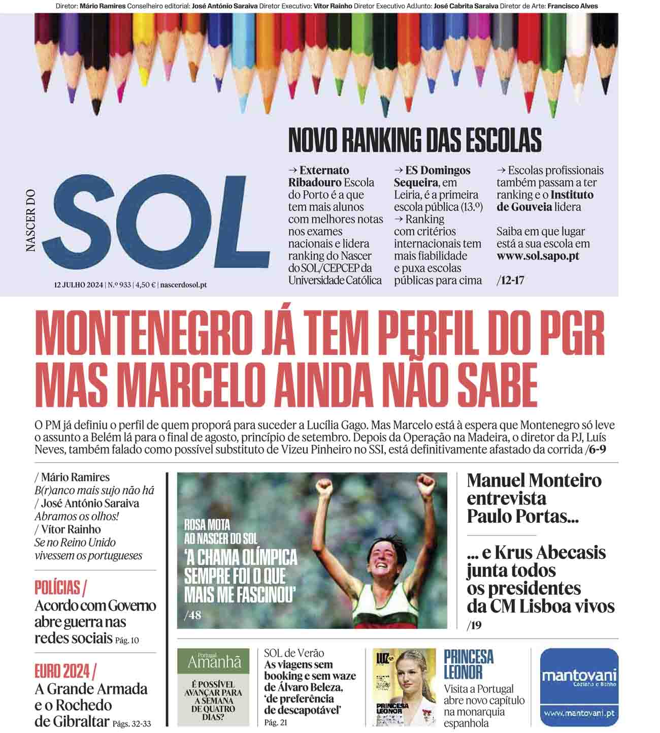 Capa do Jornal SOL do dia 12 de Julho de 2024