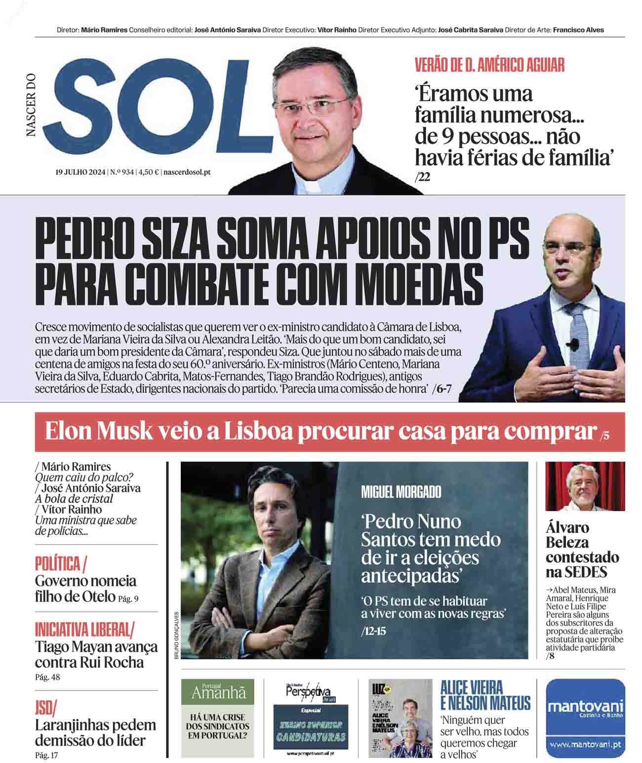 Capa do Jornal SOL do dia 19 de Julho de 2024