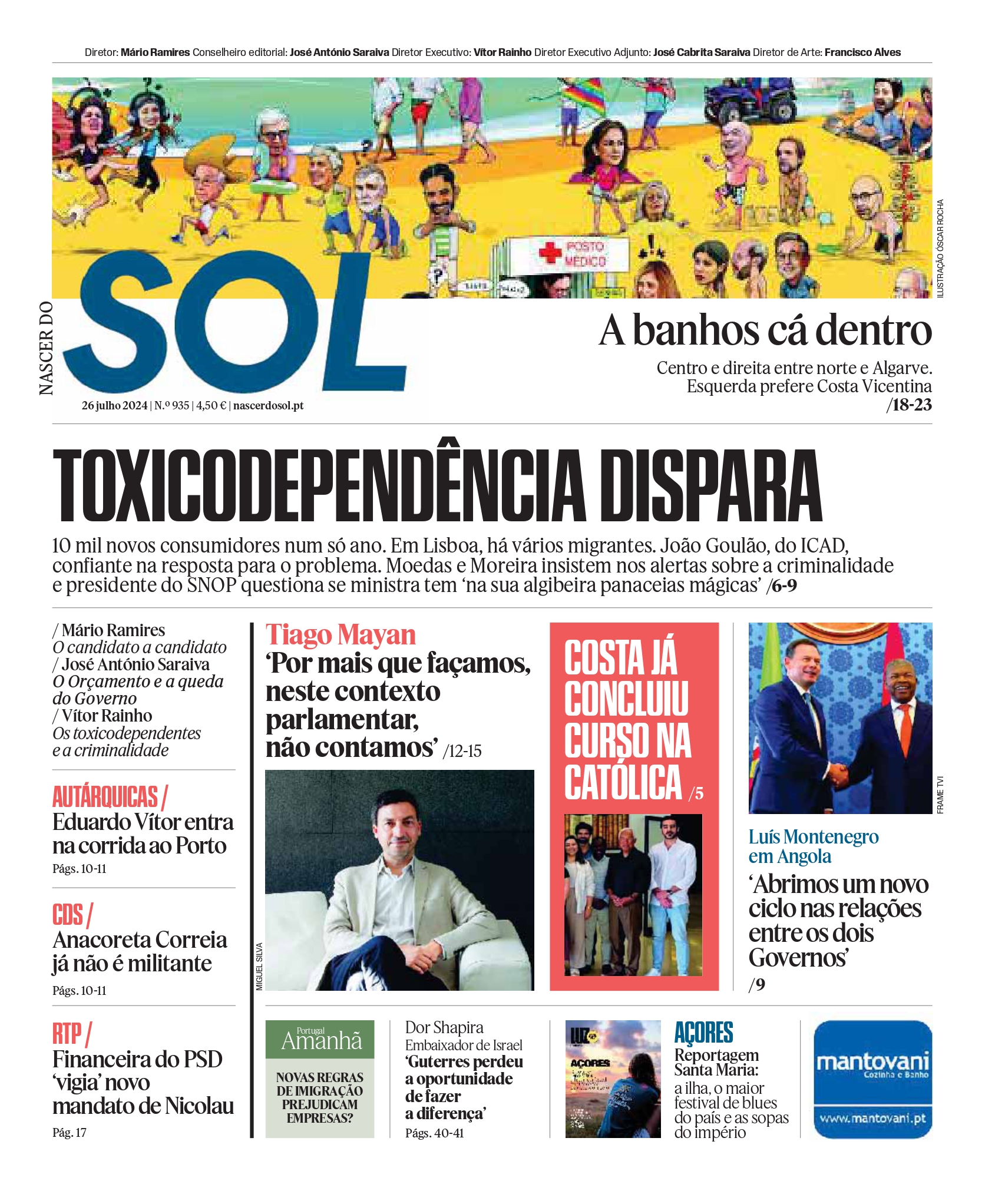 Capa do Jornal SOL do dia 26 de Julho de 2024