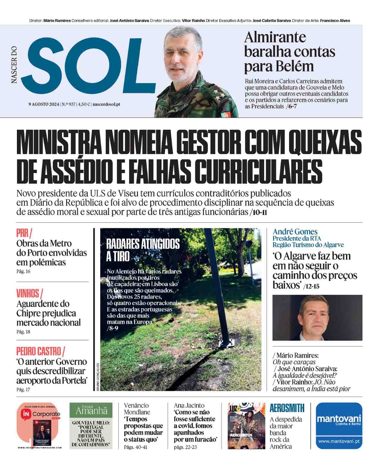 Capa do Jornal SOL do dia 09 de Agosto de 2024