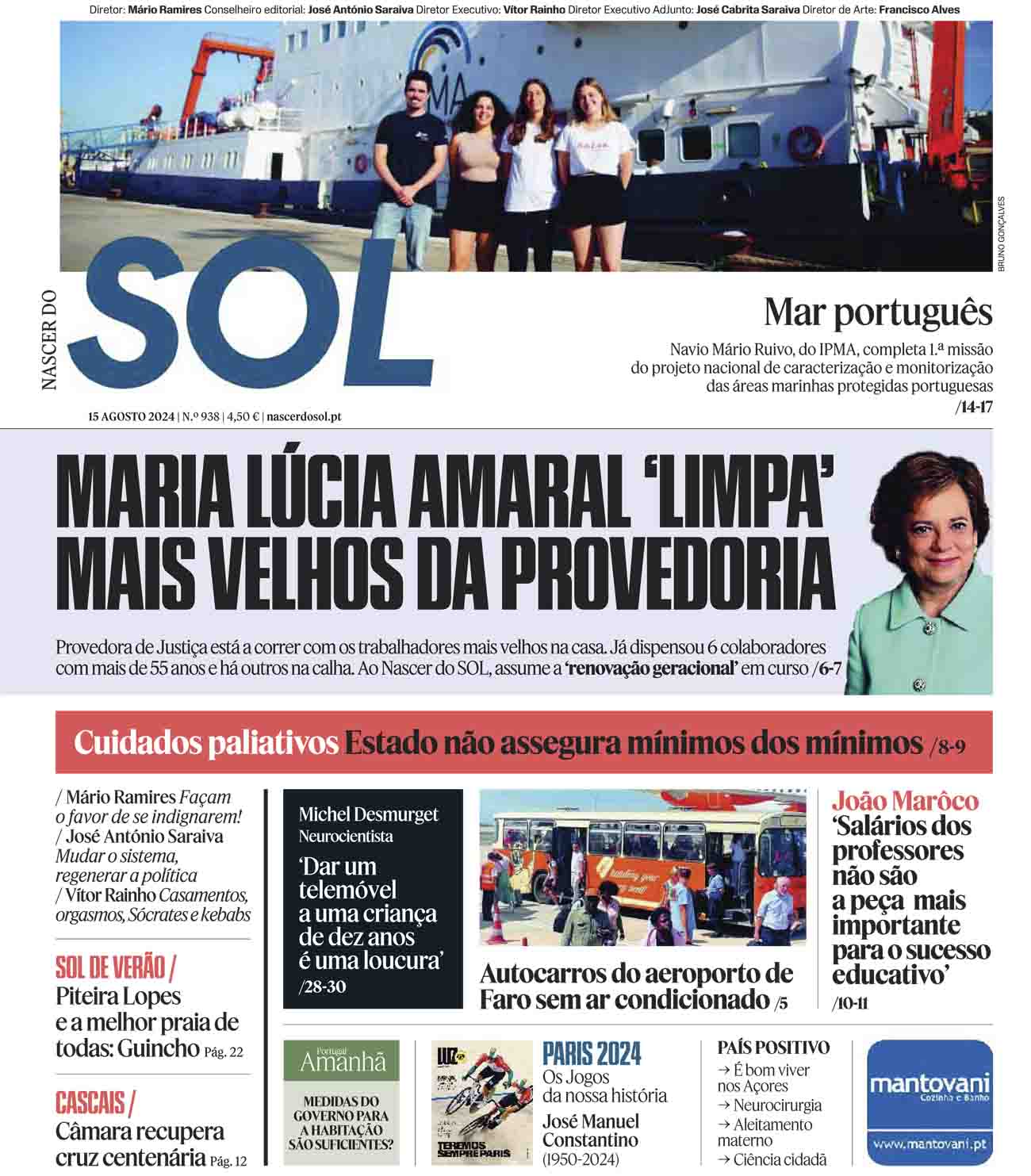 Capa do Jornal SOL do dia 15 de Agosto de 2024