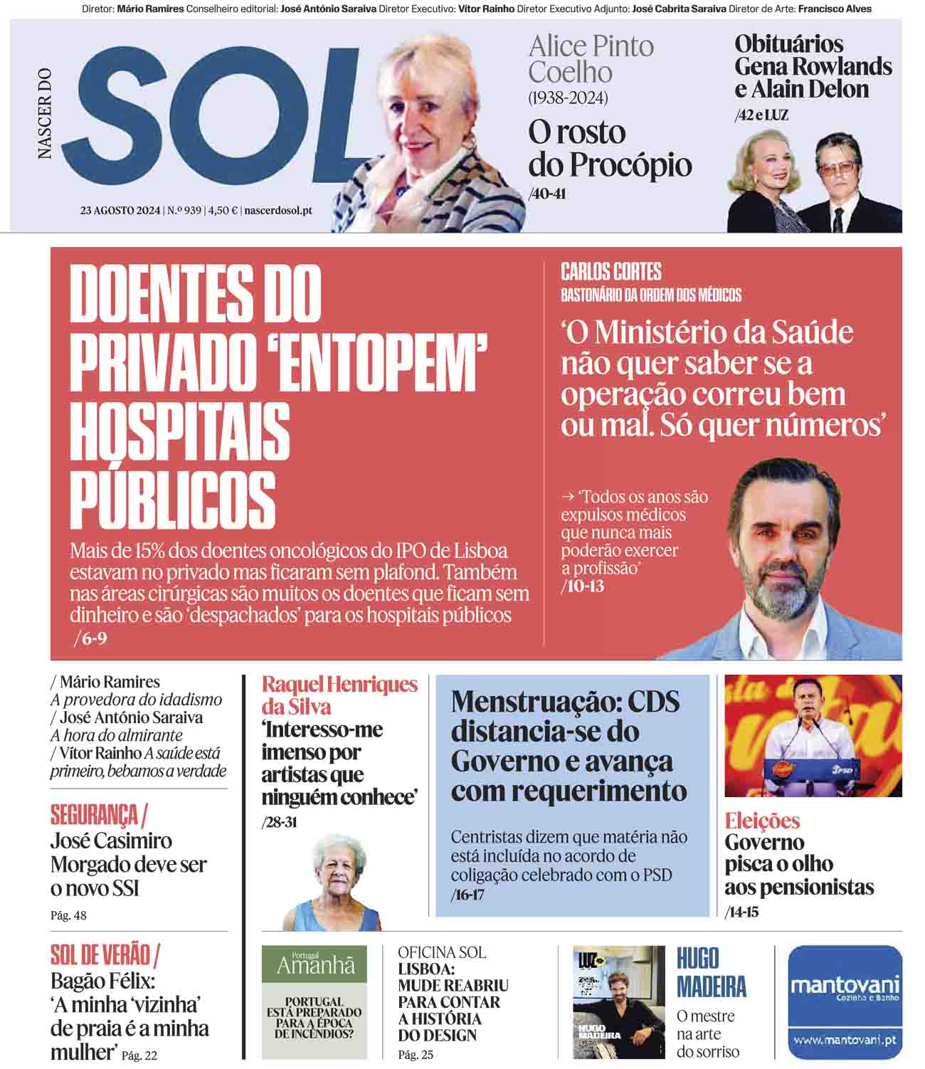 Capa do Jornal SOL do dia 23 de Agosto de 2024