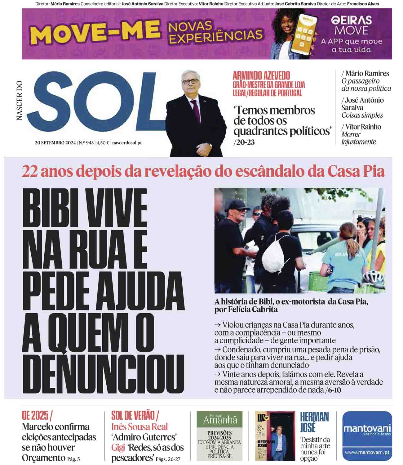 Capa do Jornal SOL do dia 20 de Setembro de 2024