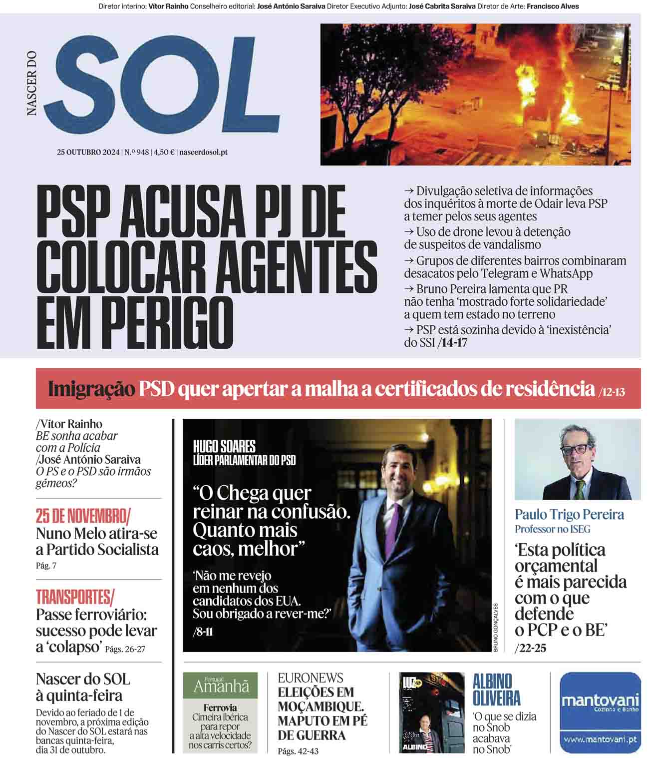 Capa do Jornal SOL do dia 25 de Outubro de 2024