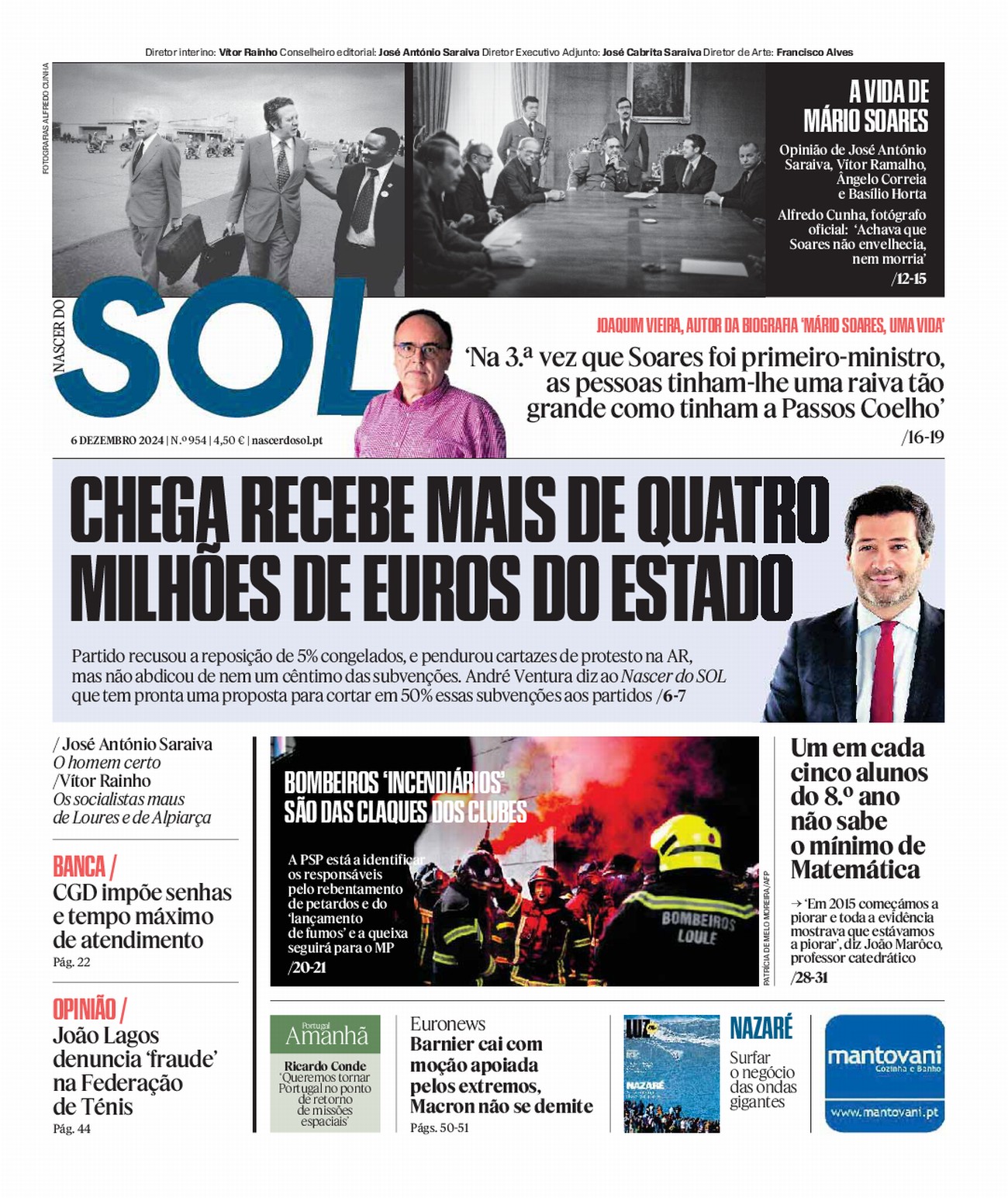 Capa do Jornal SOL do dia 06 de Dezembro de 2024