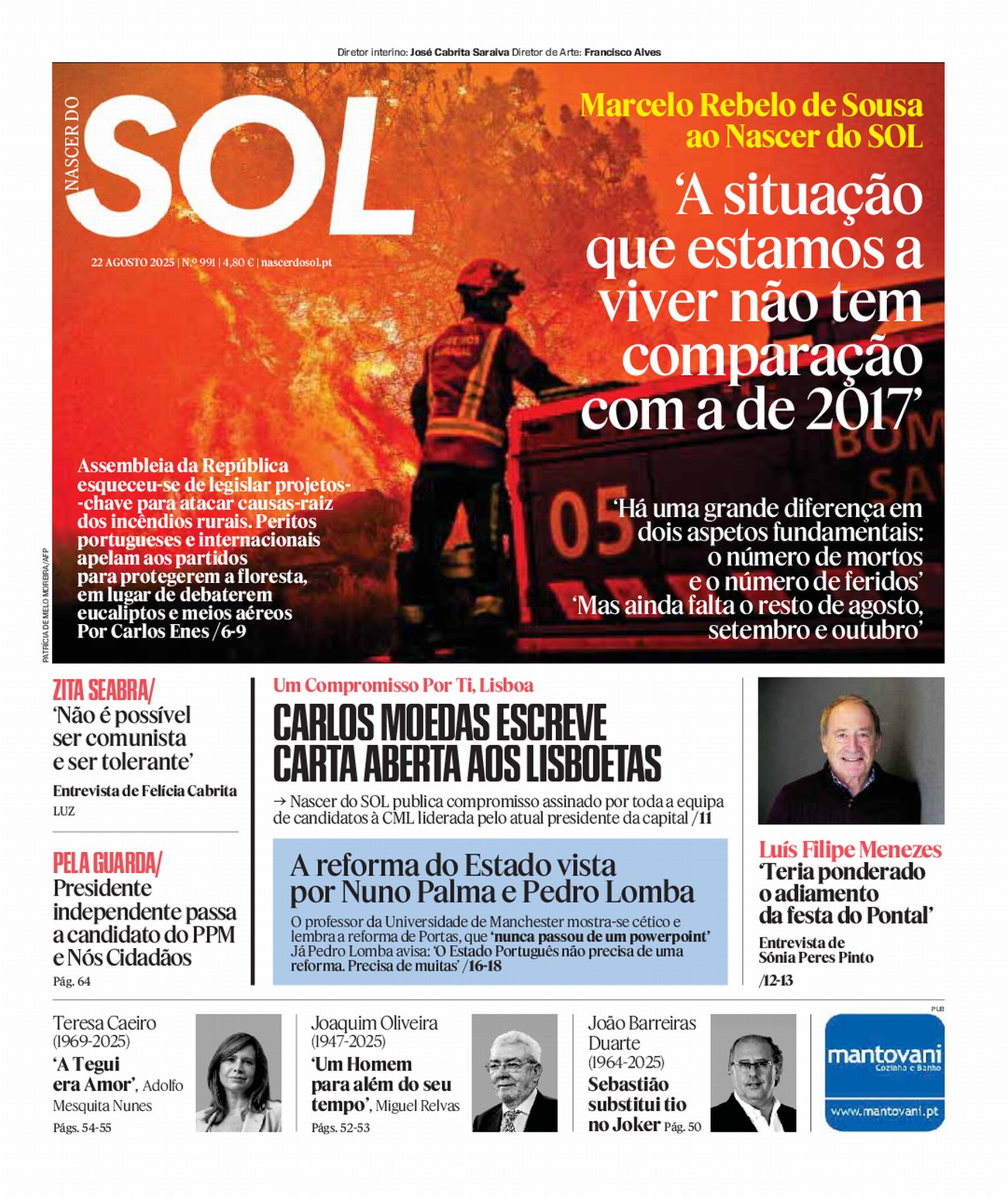Veja a primeira página do Nascer do SOL e da LUZ, esta sexta-feira dia 22 de Agosto de 2025 nas bancas